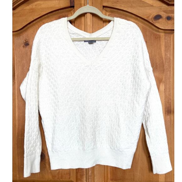 Vince Wool Cashmere Ivory V-Neck Sweater, Textured Knit, Small - Picture 1 of 4